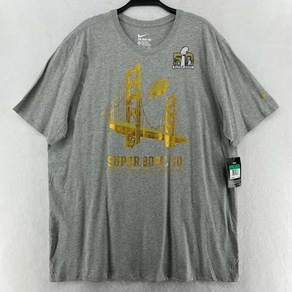 Nike Super Bowl 50 San Francisco Bay Area Shirt Mens 2XL Gray Gold Short Sleeve - Picture 1 of 12